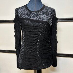 Alberto Makali Black Zebra Print Mesh Top Blouse, Size M